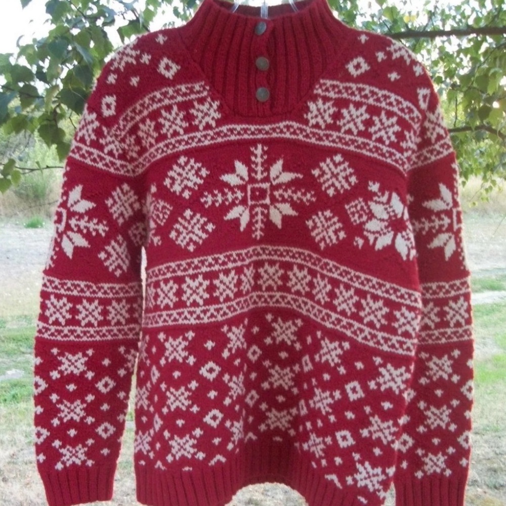 Ralph Lauren Red and White Fair Isle Turtleneck Norwegian style sweater